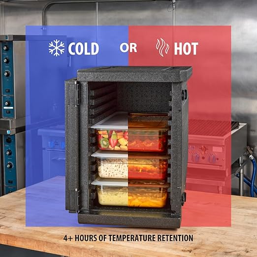 Cambro GoBox Insulated Lightweight Thermal Hot Box and Food Pan Carrier (EPP400 - Holds Four 4 Inch Pans) - Hotbox and Food Warmer for Catering & Transport - Front Load (Gray)