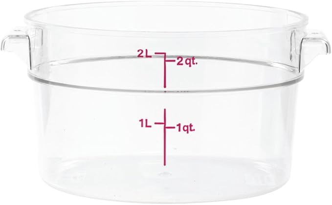 Cambro RFSCW2135 Camwear 2-Quart Clear Round Food Storage Container with Cambro RFSCWC2135 Clear Round Lid